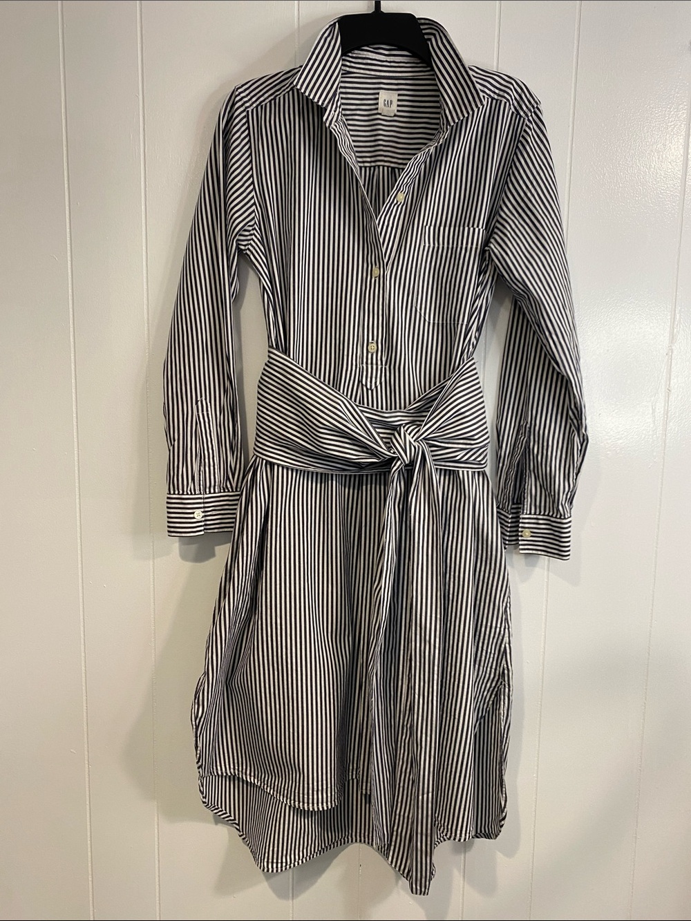 GAP Striped Convertible Tie Waist Shirt Dress XS Coastal Preppy Old Money